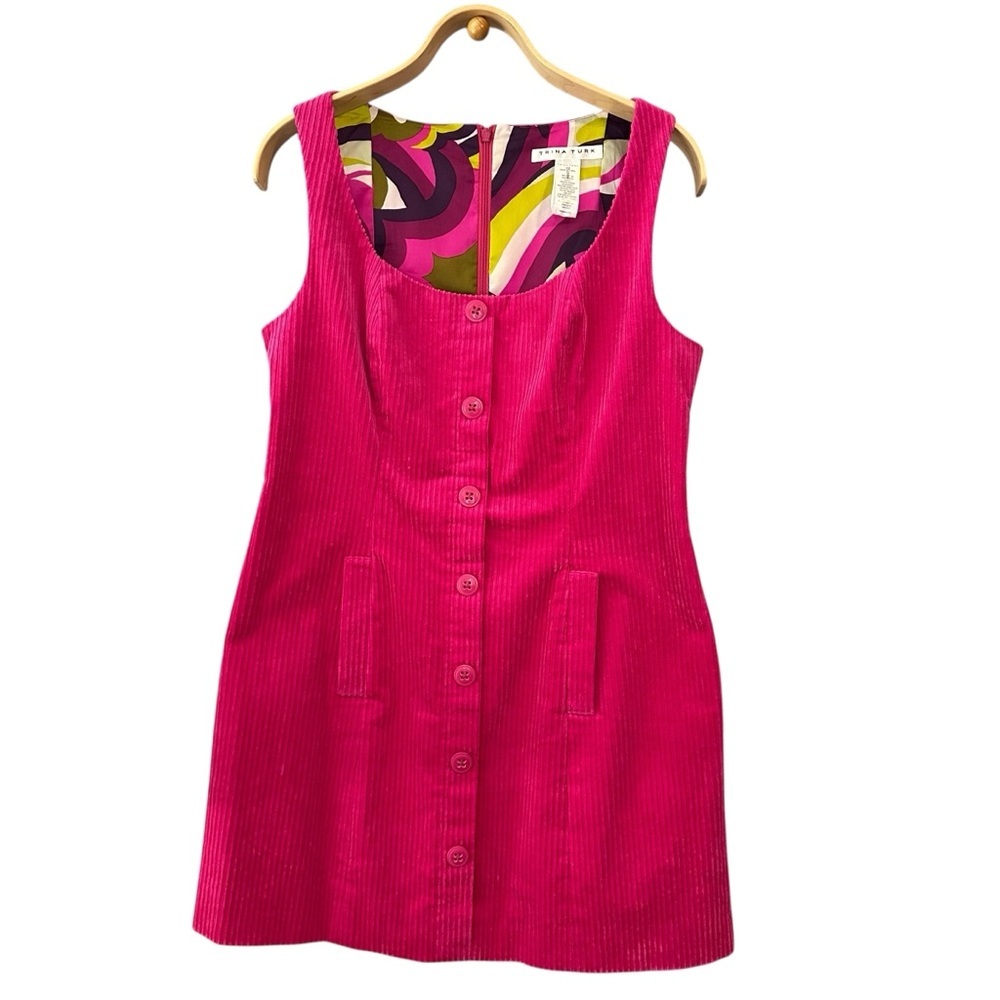 TRINA TURK Boroughs Corduroy Button Front Minidress In Trina Pink. Sz: 12 - Picture 5 of 9